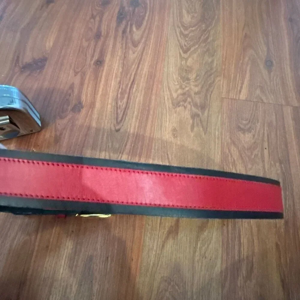 Vintage made in Germany red and black leather belt gold buckle s
